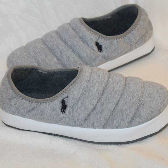 NIB POLO RALPH LAUREN MEN'S PUFFER SLIP ON FUR LINED SLIPPERS‎ GRAY - Picture 2 of 8